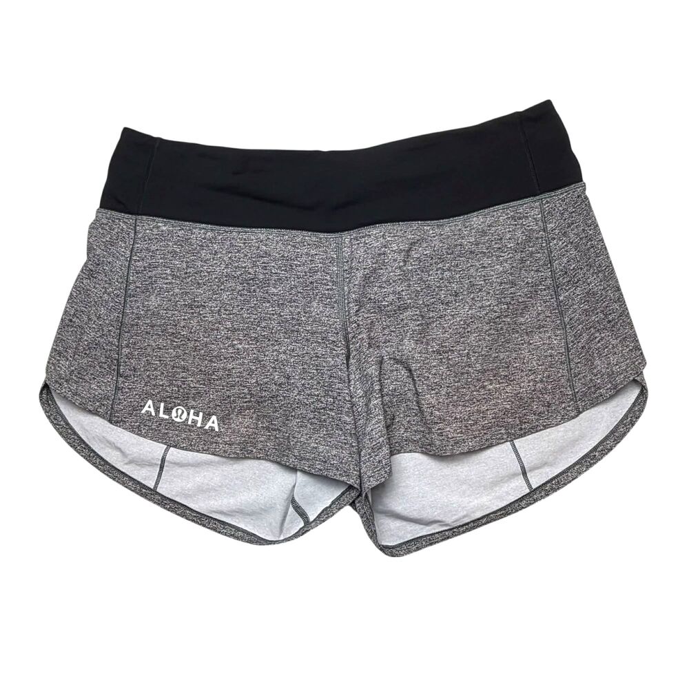 Lululemon Speed Up Short Long Mid Rise*4" Heather Lux Black Aloha Hawaii Logo